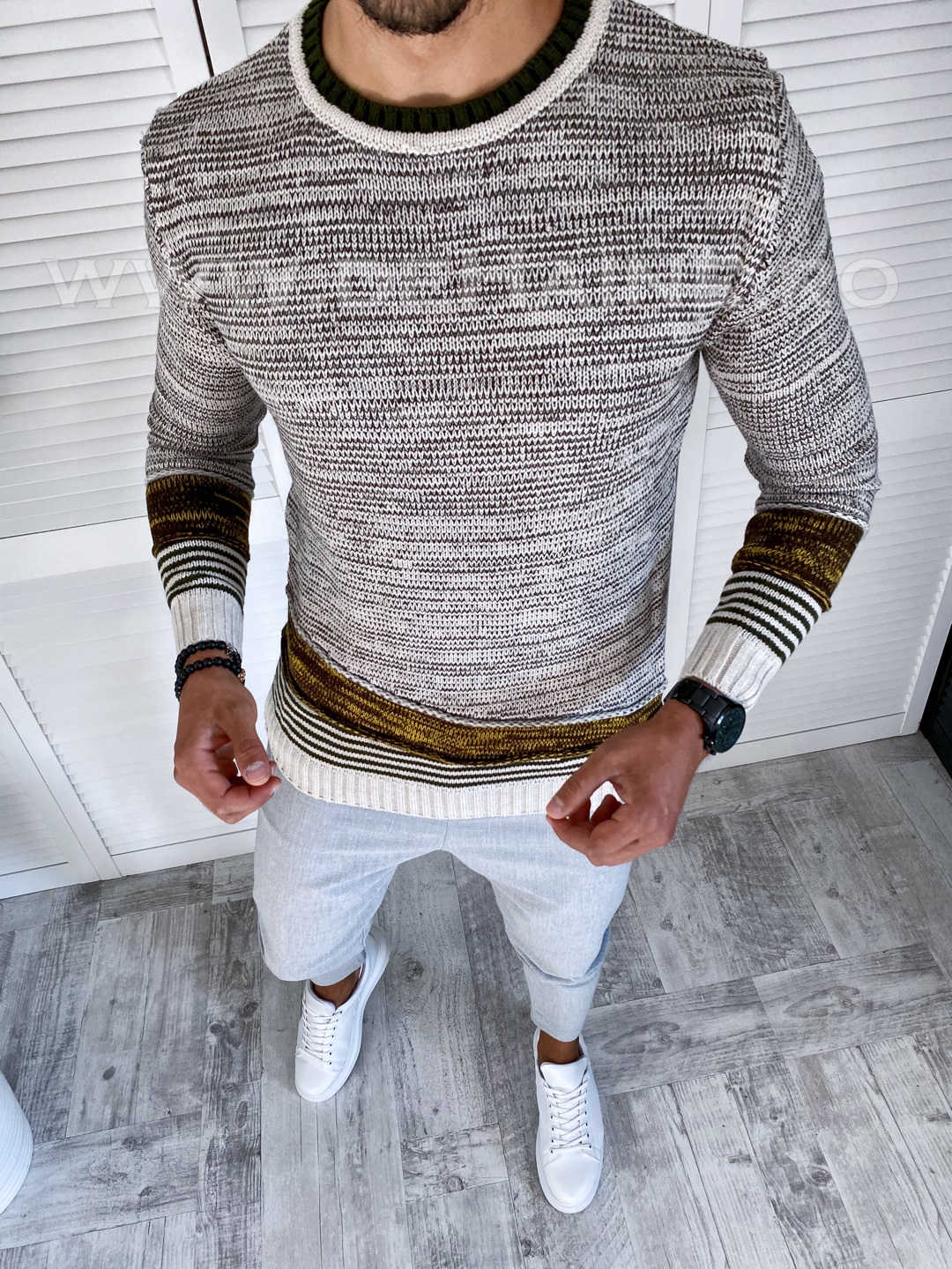Pulover barbati gros slim fit bej t3616 88-3